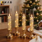 Flameless LED Taper Candles in Glass Candlesticks - Set of 4
