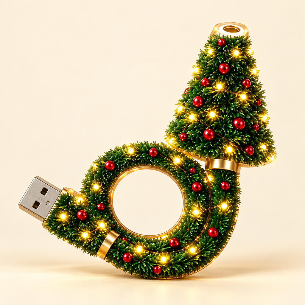Festive USB Christmas tree projector lamp with warm LED fairy lights